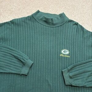 Vtg Green Bay Packers Shirt Large Green NFL Cadre Athletic Ribbed Mock Neck